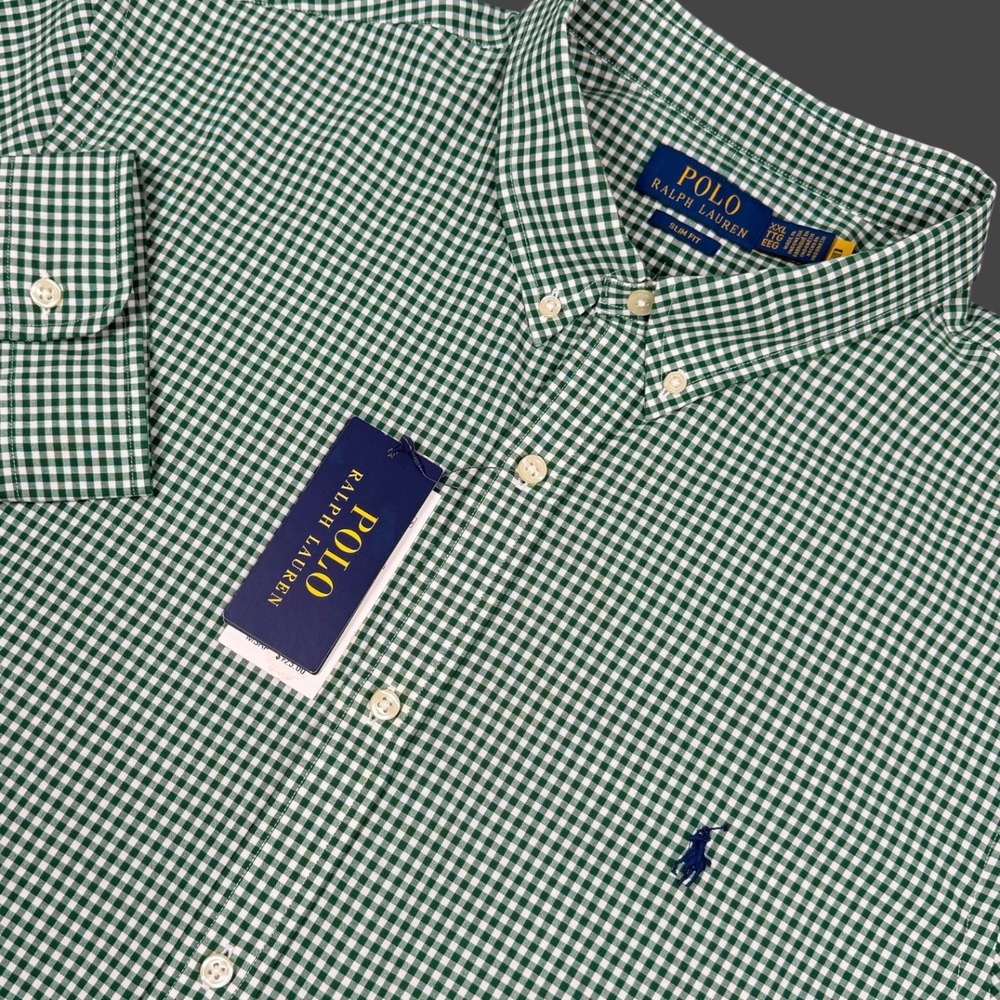 Polo Ralph Lauren Men XXL Slim Fit Gingham Stretch LS NWT Defect Lower Side Tear